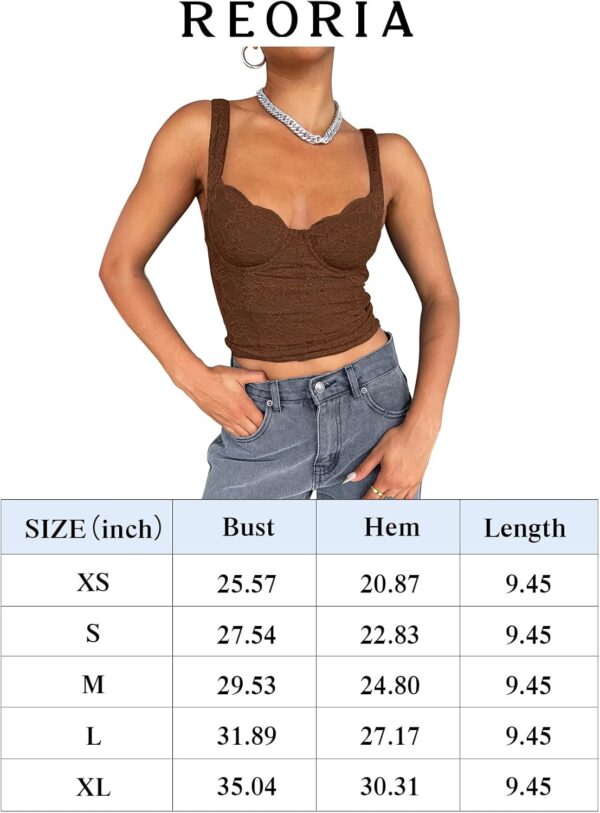 REORIA Women's Summer Sexy Square Neck Sleeveless Going Out Trendy Lace Bustier Tank Crop Tops