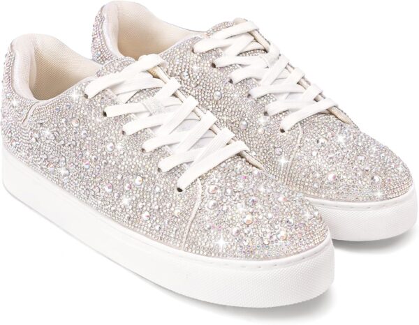 Rhinestone Sneakers for Women, Glitter Sparkle Tennis Shoes Platform Bling Silver Fashion Sparkly Sequin Shoes for Wedding Party Bride Dress