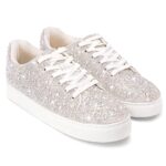 Rhinestone Sneakers for Women, Glitter Sparkle Tennis Shoes Platform Bling Silver Fashion Sparkly Sequin Shoes for Wedding Party Bride Dress