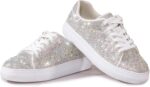 Rhinestone Sneakers for Women, Glitter Sparkle Tennis Shoes Platform Bling Silver Fashion Sparkly Sequin Shoes for Wedding Party Bride Dress