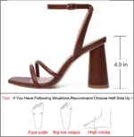 RIBONGZ Block Heels Prom Heeled Sandals for Women Chunky Square Open Toe Strappy High Heels Ankle Strap Wedding Bridal Shoes High Heel Sandals for Party Dress