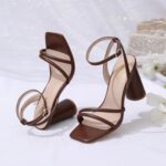 RIBONGZ Block Heels Prom Heeled Sandals for Women Chunky Square Open Toe Strappy High Heels Ankle Strap Wedding Bridal Shoes High Heel Sandals for Party Dress