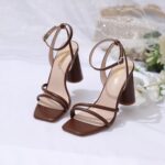 RIBONGZ Block Heels Prom Heeled Sandals for Women Chunky Square Open Toe Strappy High Heels Ankle Strap Wedding Bridal Shoes High Heel Sandals for Party Dress