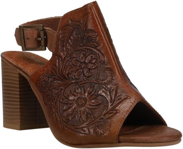 ROPER Womens Mika Floral Embossed Open Toe Shootie Pumps Dress Casual Casual High Heel 3" & Up - Brown