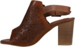 ROPER Womens Mika Floral Embossed Open Toe Shootie Pumps Dress Casual Casual High Heel 3" & Up - Brown