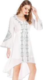 R.Vivimos Womens Cotton Embroidered High Low Long Dresses