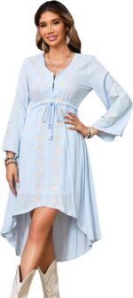 R.Vivimos Womens Cotton Embroidered High Low Long Dresses