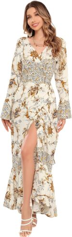 R.Vivimos Womens Summer Long Sleeve Cardigan Sexy Maxi Dresses