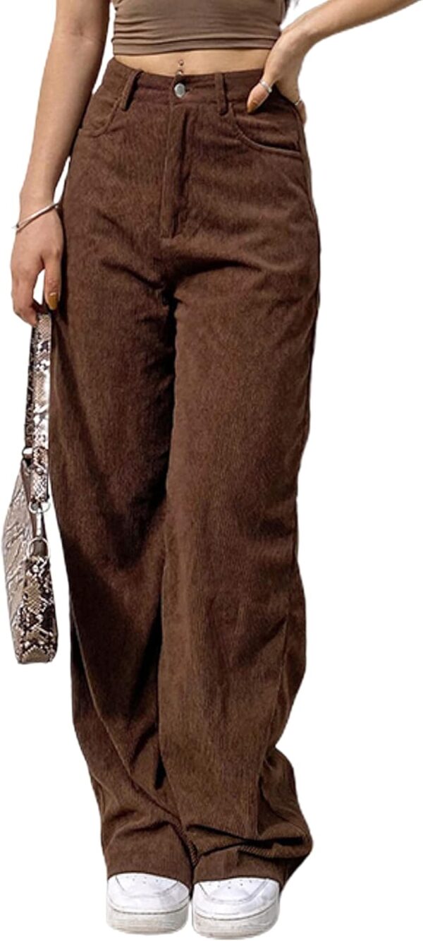 SCUSTY Women's Vintage Corduroy High Elastic Waist Wide Leg Pocketed Pants Trouser