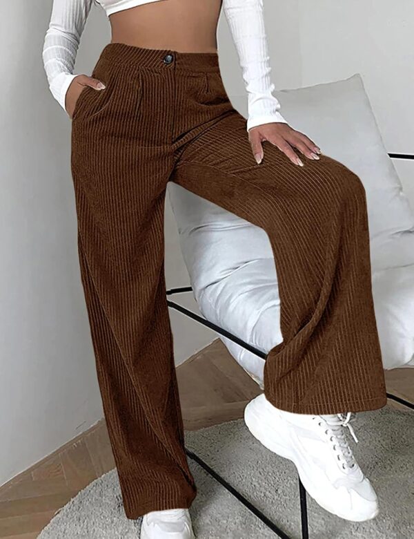 SCUSTY Women's Vintage Corduroy High Elastic Waist Wide Leg Pocketed Pants Trouser