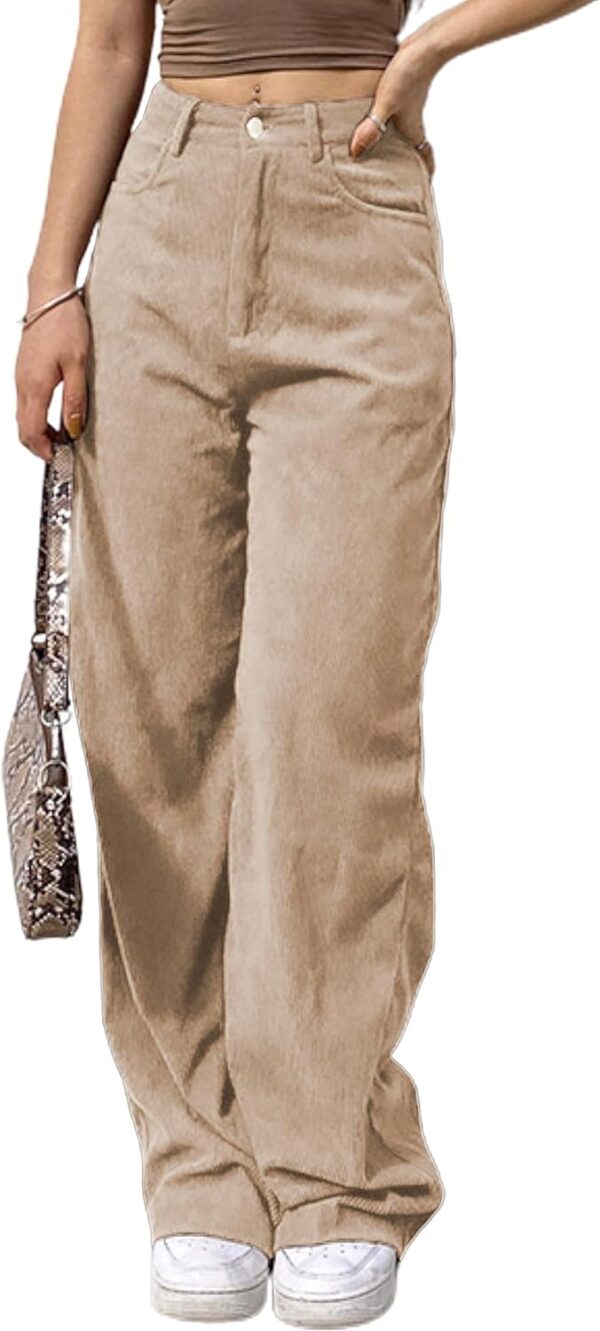 SCUSTY Women's Vintage Corduroy High Elastic Waist Wide Leg Pocketed Pants Trouser