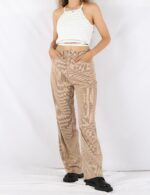 SCUSTY Women's Vintage Corduroy High Elastic Waist Wide Leg Pocketed Pants Trouser