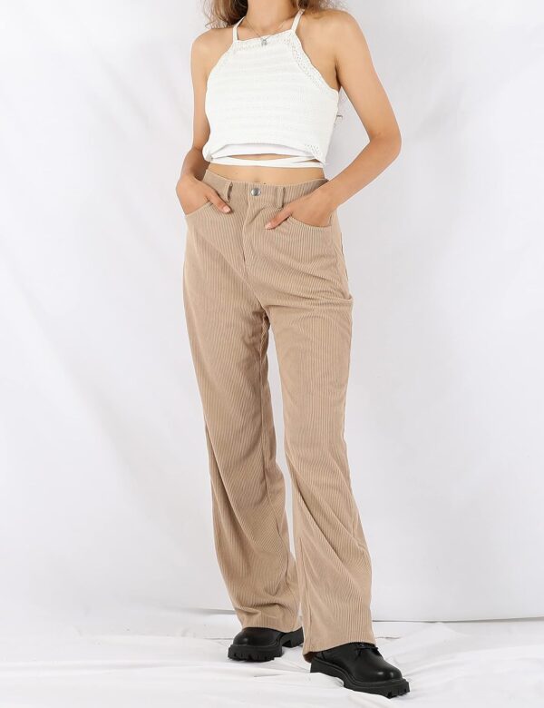 SCUSTY Women's Vintage Corduroy High Elastic Waist Wide Leg Pocketed Pants Trouser