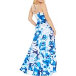 Sequin Hearts Womens Blue Floral Print Formal Dress Gown Juniors 7 BHFO 4682