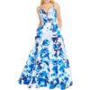 Sequin Hearts Womens Blue Floral Print Formal Dress Gown Juniors 7 BHFO 4682