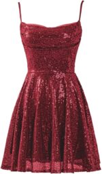 Sequin Homecoming Dresses 2024 Short Prom Dress for Teens Sparkly Spaghetti Straps Tight HOCO Dress