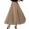 Sequin Long Tulle Skirt Layered Flowy Fairy Sparkle Party Mesh Tea Length Big Hem Skirts for Women