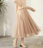 Sequin Long Tulle Skirt Layered Flowy Fairy Sparkle Party Mesh Tea Length Big Hem Skirts for Women