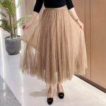 Sequin Long Tulle Skirt Layered Flowy Fairy Sparkle Party Mesh Tea Length Big Hem Skirts for Women