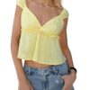 SHENHE Women's Cropped Blouse Sleeveless V Neck Ruffle Hem Peplum Boho Crop Tops