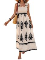 SHENHE Women's Smocked Sleeveless Flowy Tribal Print Summer Boho Vacation Maxi Dress