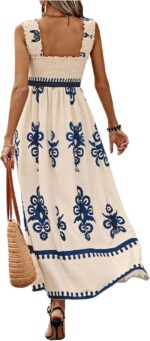 SHENHE Women's Smocked Sleeveless Flowy Tribal Print Summer Boho Vacation Maxi Dress