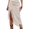 SHENHE Women's Twist Front High Slit Fringe Skirt Asymmetrical Tassel Boho Midi Skirt