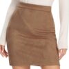 Simplee Women's High Waist Faux Suede Mini Bodycon Skirt