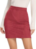 Simplee Women's High Waist Faux Suede Mini Bodycon Skirt