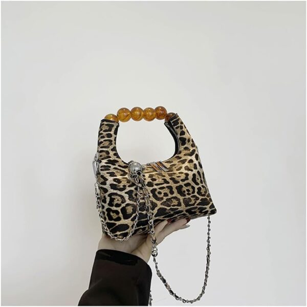 Small Leopard Tote Bag with Chain Cheetah Print Clutch Evening Handbag Women Satchel Leopard Clutch Bag Purse