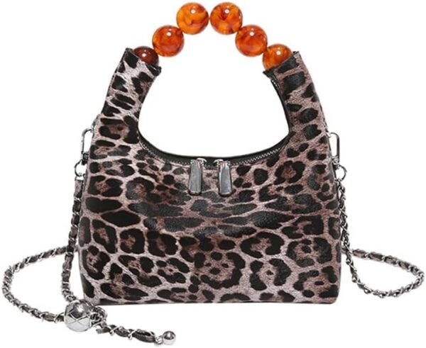 Small Leopard Tote Bag with Chain Cheetah Print Clutch Evening Handbag Women Satchel Leopard Clutch Bag Purse