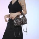 Small Leopard Tote Bag with Chain Cheetah Print Clutch Evening Handbag Women Satchel Leopard Clutch Bag Purse