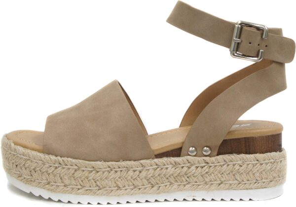 Soda Topic Open Toe Buckle Ankle Strap Espadrilles Flatform Wedge Casual Sandal