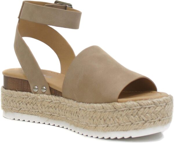 Soda Topic Open Toe Buckle Ankle Strap Espadrilles Flatform Wedge Casual Sandal