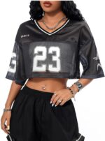 SOLY HUX Jersey Shirts for Women Y2k Crop Tops Streetwear Sportswear Short Sleeve T-Shirt Cute Football Jersey Top