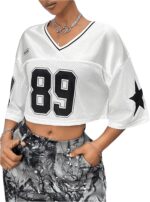 SOLY HUX Jersey Shirts for Women Y2k Crop Tops Streetwear Sportswear Short Sleeve T-Shirt Cute Football Jersey Top