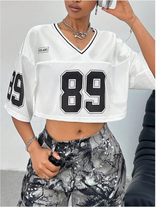 SOLY HUX Jersey Shirts for Women Y2k Crop Tops Streetwear Sportswear Short Sleeve T-Shirt Cute Football Jersey Top