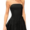 SOLY HUX Women's Pleated Tube Dress Strapless Sleeveless A Line Mini Dresses