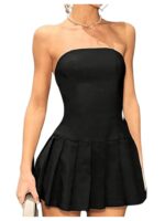 SOLY HUX Women's Pleated Tube Dress Strapless Sleeveless A Line Mini Dresses