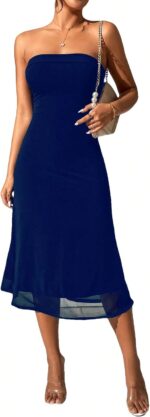 SOLY HUX Women's Strapless Midi Dress Tube Top Off Shoulder Sleeveless Fitted Cocktail Club Party Formal Long Dresses