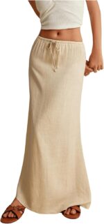 SOLY HUX Women's Summer Maxi Skirt Drawstring Low Waist A Line Casual Skirts