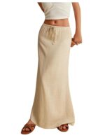 SOLY HUX Women's Summer Maxi Skirt Drawstring Low Waist A Line Casual Skirts