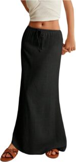 SOLY HUX Women's Summer Maxi Skirt Drawstring Low Waist A Line Casual Skirts