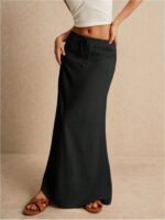 SOLY HUX Women's Summer Maxi Skirt Drawstring Low Waist A Line Casual Skirts