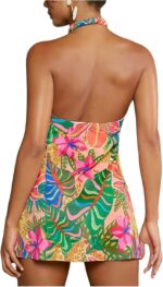 SOLY HUX Women's Tropical Print Crisscross Halter Backless Dress Sleeveless Boho Mini Dresses