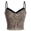 SOLY HUX Women's Y2k Lace Trim Leopard Print Camisole Tops Sleeveless Spaghetti Strap Cheetah Crop Tank Top