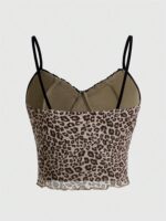 SOLY HUX Women's Y2k Lace Trim Leopard Print Camisole Tops Sleeveless Spaghetti Strap Cheetah Crop Tank Top