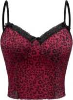 SOLY HUX Women's Y2k Lace Trim Leopard Print Camisole Tops Sleeveless Spaghetti Strap Cheetah Crop Tank Top