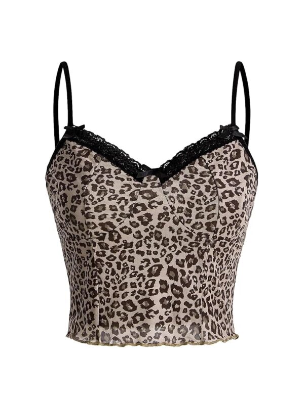 SOLY HUX Women's Y2k Lace Trim Leopard Print Camisole Tops Sleeveless Spaghetti Strap Cheetah Crop Tank Top