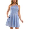 Speechless Womens Blue Shimmer Rhinestone Fit & Flare Dress Juniors 0 BHFO 2792